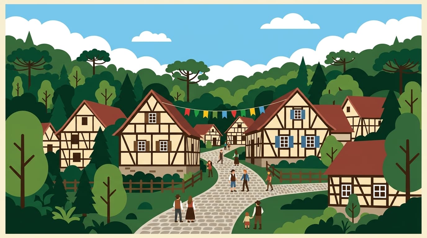 Ilustração de capa do post sobre a Aldeia do Imigrante em Nova Petrópolis