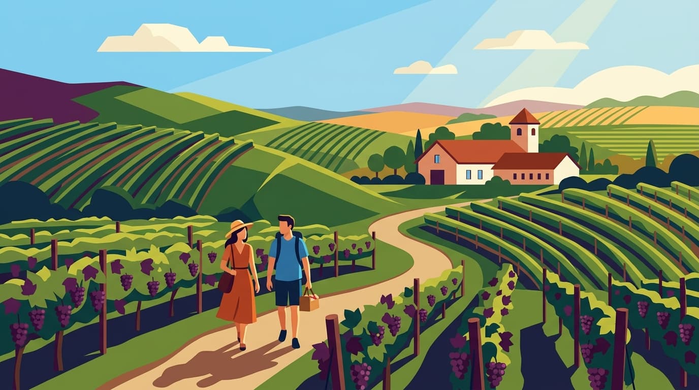 Ilustração de capa do post sobre visitar o Vale dos Vinhedos sem carro
